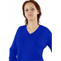 Women's V-Neck Pullover Cotton Fine Gauge Sweater - Royal Blue